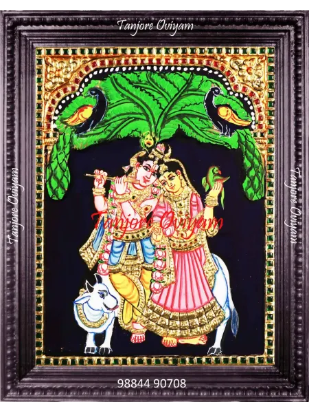 Punnaimara Radha Krishna Tanjore Painting with Flute